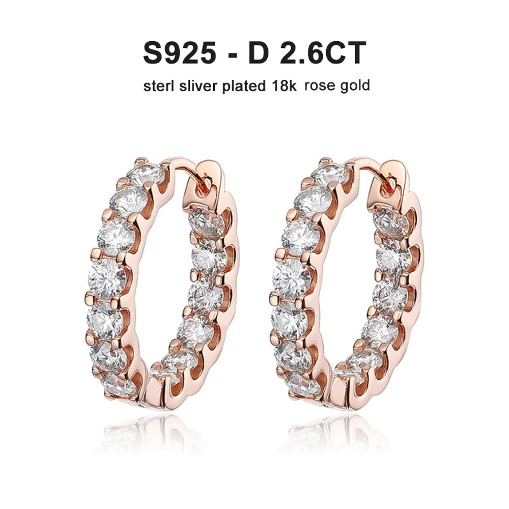 2.6ct D Color Moissanite Hoop Earrings – 925 Sterling Silver, 18K White Gold Plated