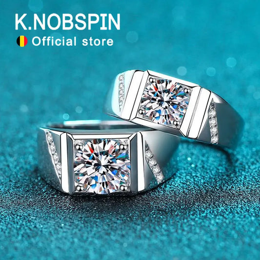 Knobspin D VVS1 Moissanite Men Ring GRA Certified Diamond Sparkling Wedding Band Original 925 Sterling Silver Plated 18k rings